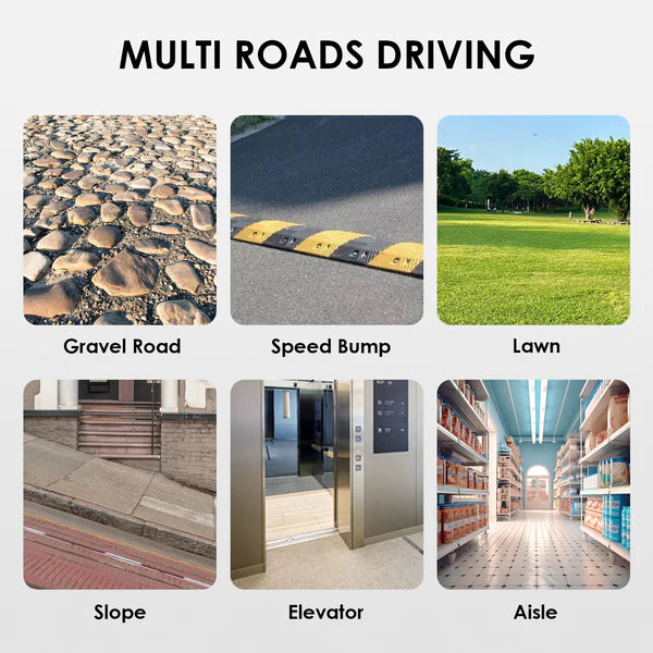 Framkomlighet i flera terränger

W3 är utrustad med större, mer hållbara hjul och robust konstruktion, vilket gör att den klarar utmanande utomhusvägar som grov asfalt, ojämn terräng, grus, gräs och smuts. Den är med dig på alla livets äventyr.